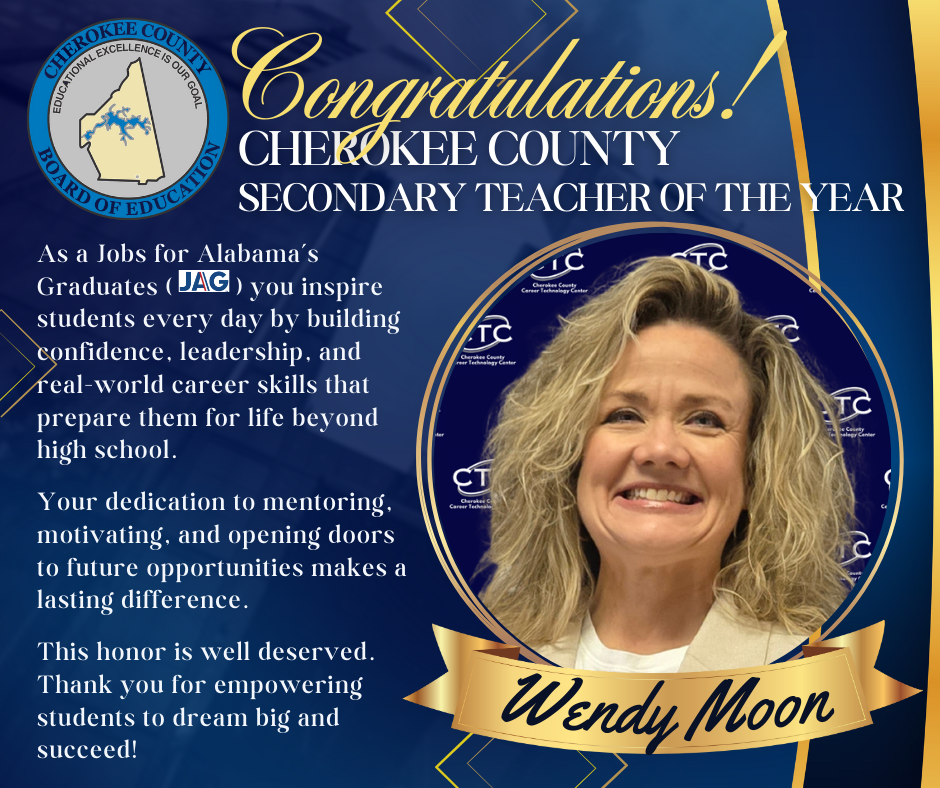 wendy moon cherokee county secondary teacher of the year